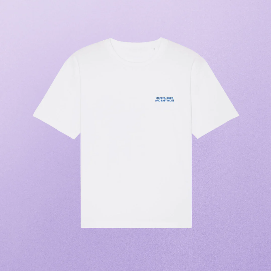 Unisex Oversized T‑Shirt mit Schriftzug „Coffee, Bikes and easy rides“ aus Bio‑Baumwolle, Studio Ciao