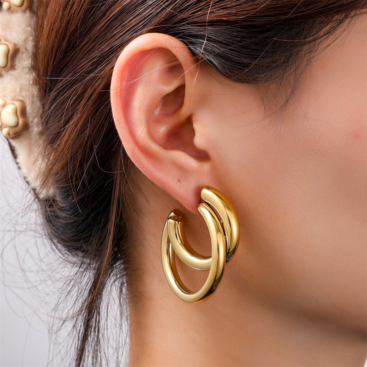 Ohrringe | Double Hollow Hoop Gold