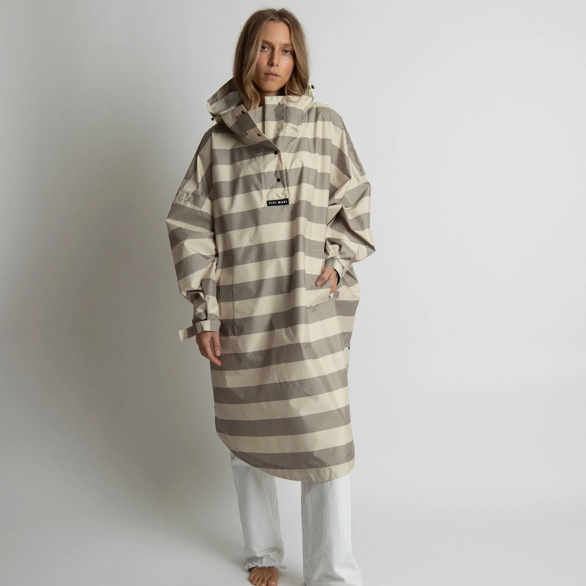 Regenponcho Bold Stripes | Mushroom/Sand