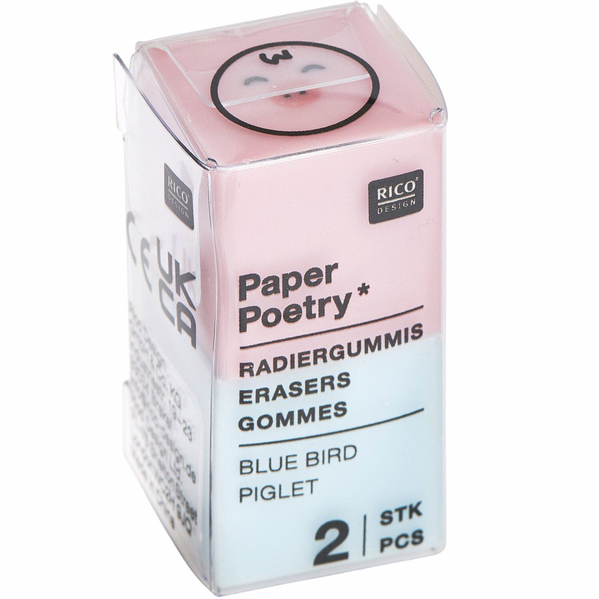 Paper Poetry Chingu Radiergummi-Set Blau & Rosa in transparenter Verpackung, 2 Stück