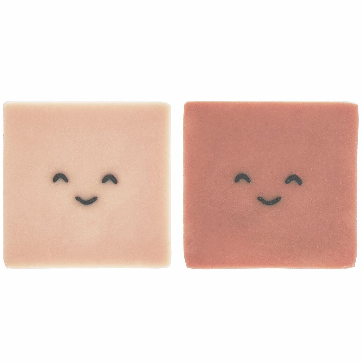 Zwei würfelförmige Chingu Radiergummis von Paper Poetry - beige (Bear) und braun (Squirrel) mit Tiergesichtern