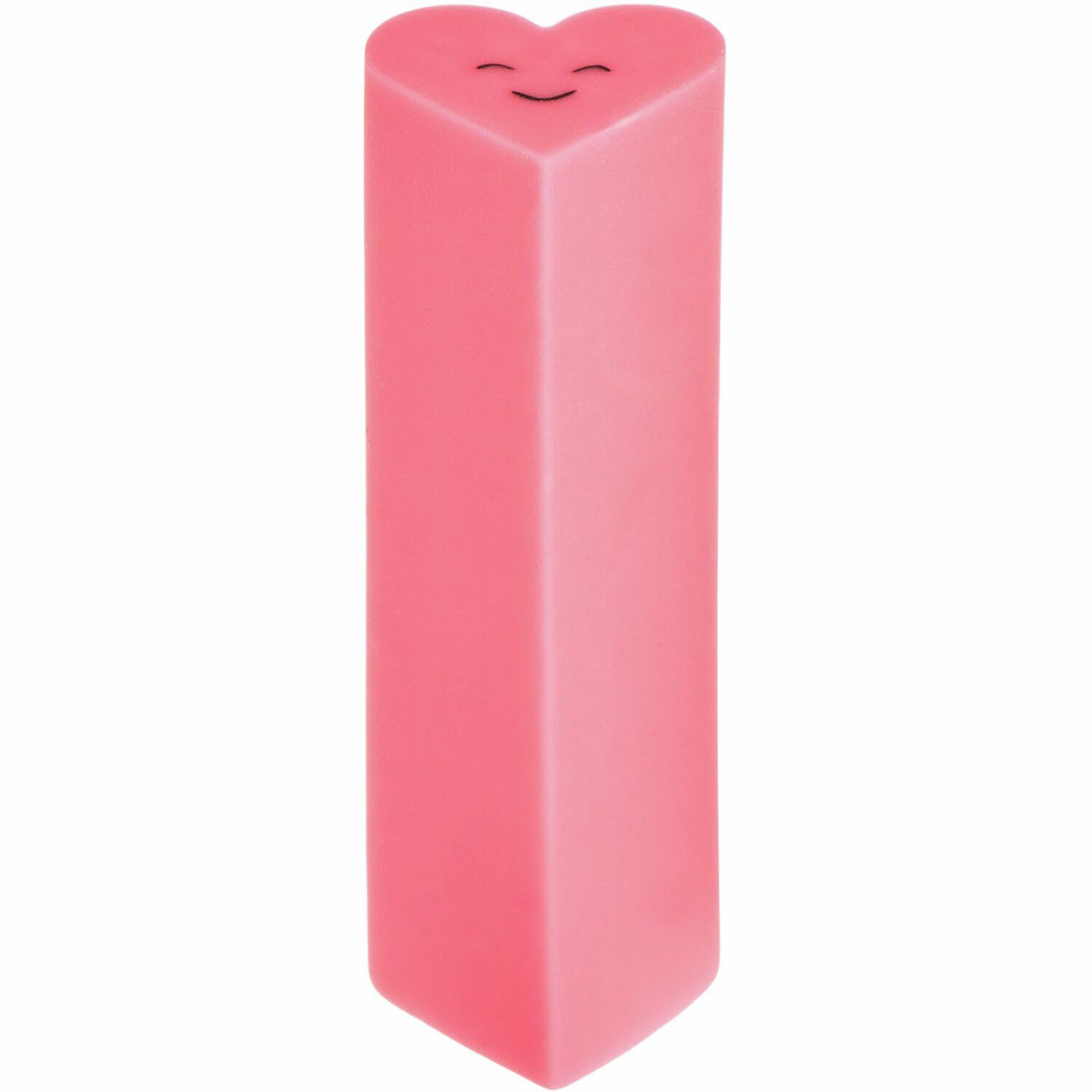 Herzförmiger Radiergummi Chingu von Paper Poetry in Neonpink mit lächelndem Gesicht, Seitenansicht
