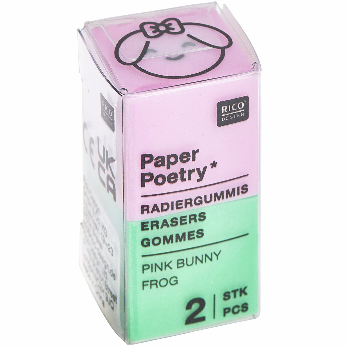Paper Poetry Chingu Radiergummi-Set Rosa & Grün in transparenter Verpackung, 2 Stück