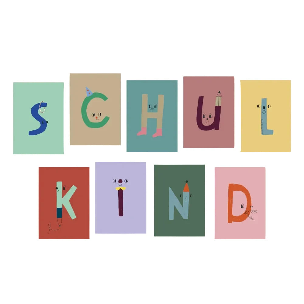 Postkarten Set | Schulkind Girlande 9 Karten
