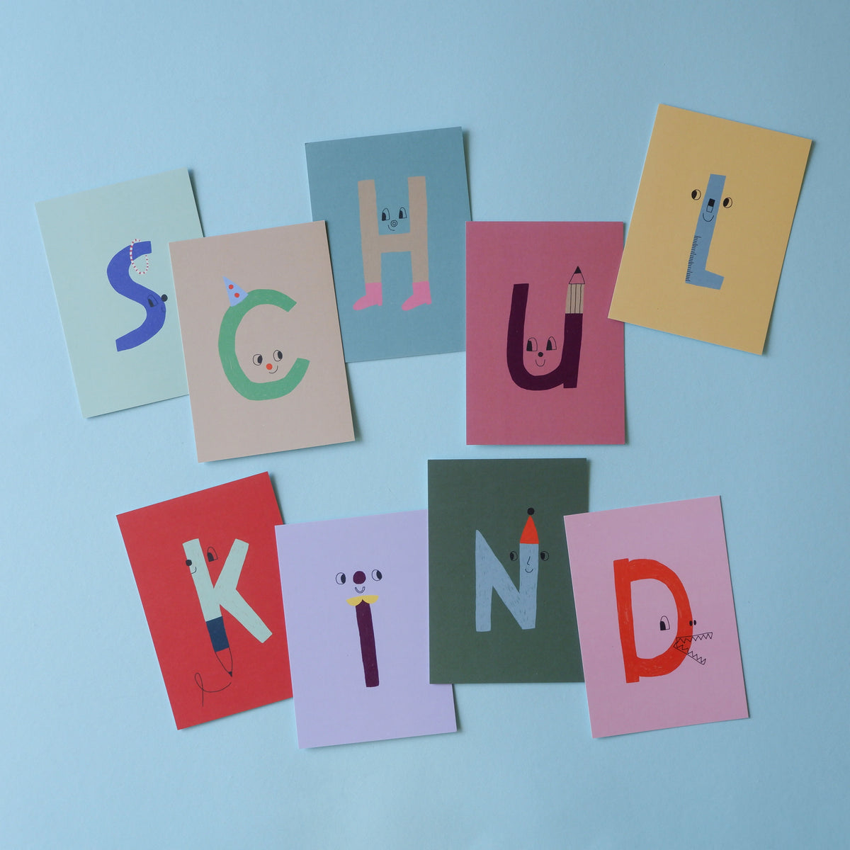 Postkarten Set | Schulkind Girlande 9 Karten
