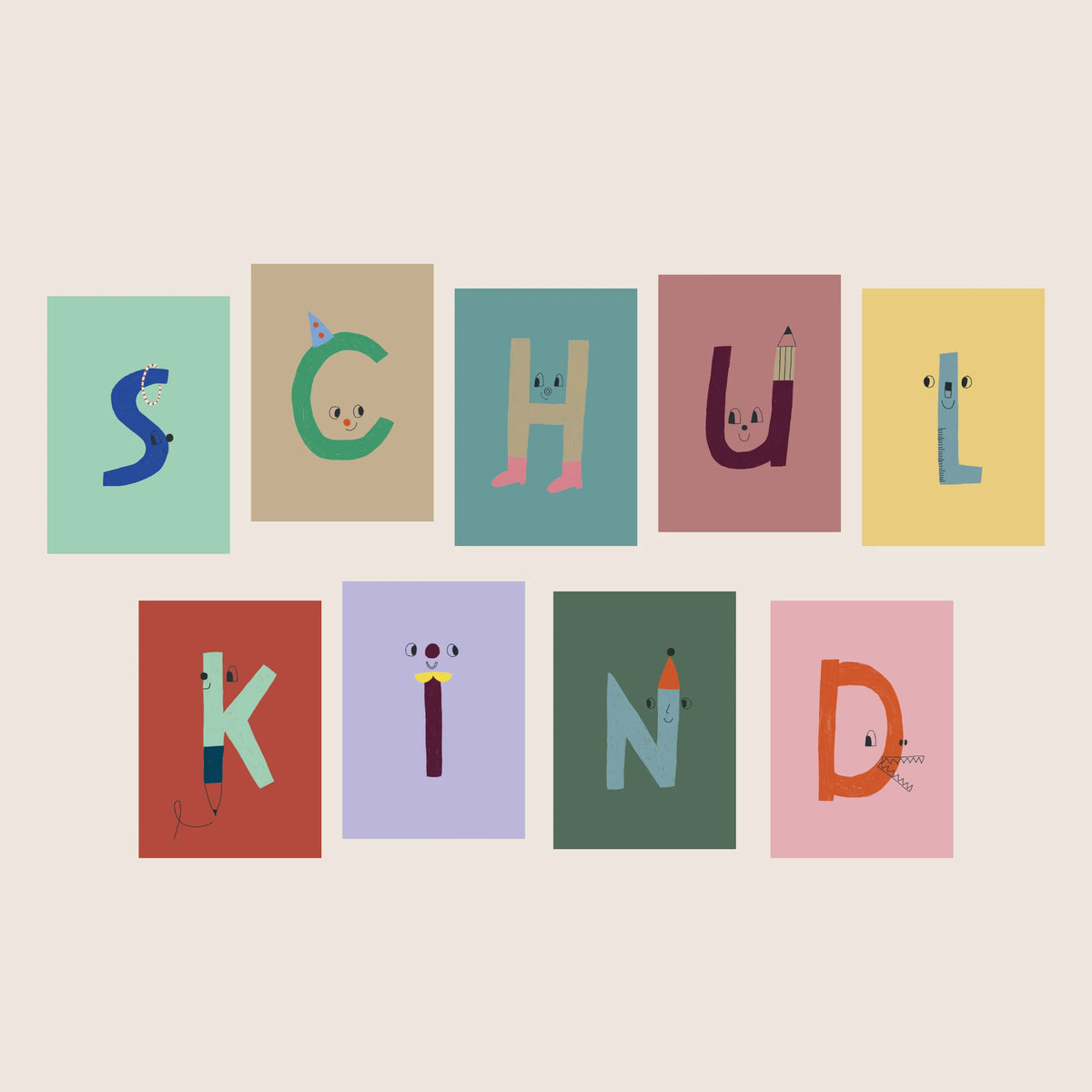 Postkarten Set | Schulkind Girlande 9 Karten