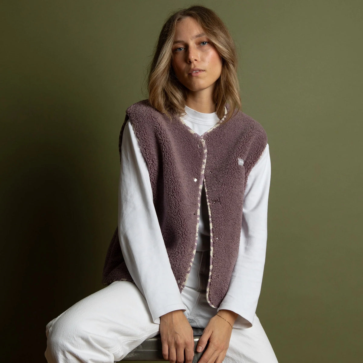 Teddy Fleece Weste | Ash Plum