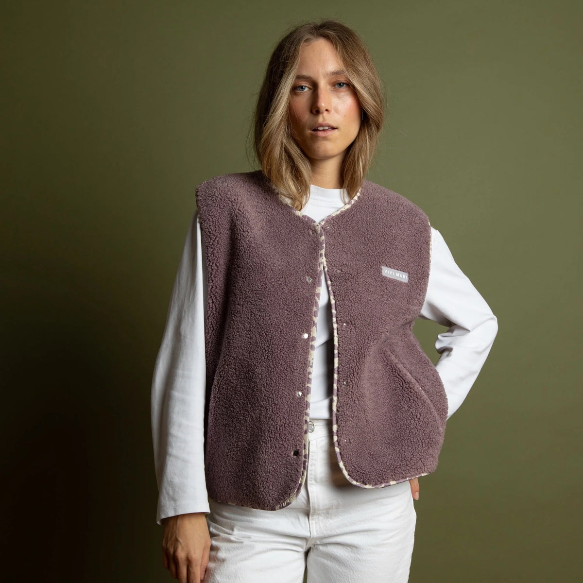 Teddy Fleece Weste | Ash Plum