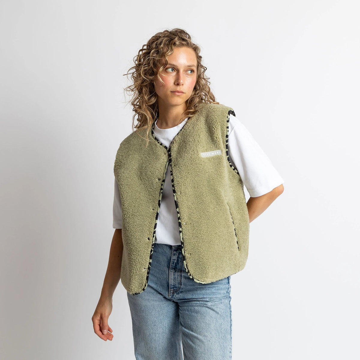 Teddy Fleece Weste | Pale Olive