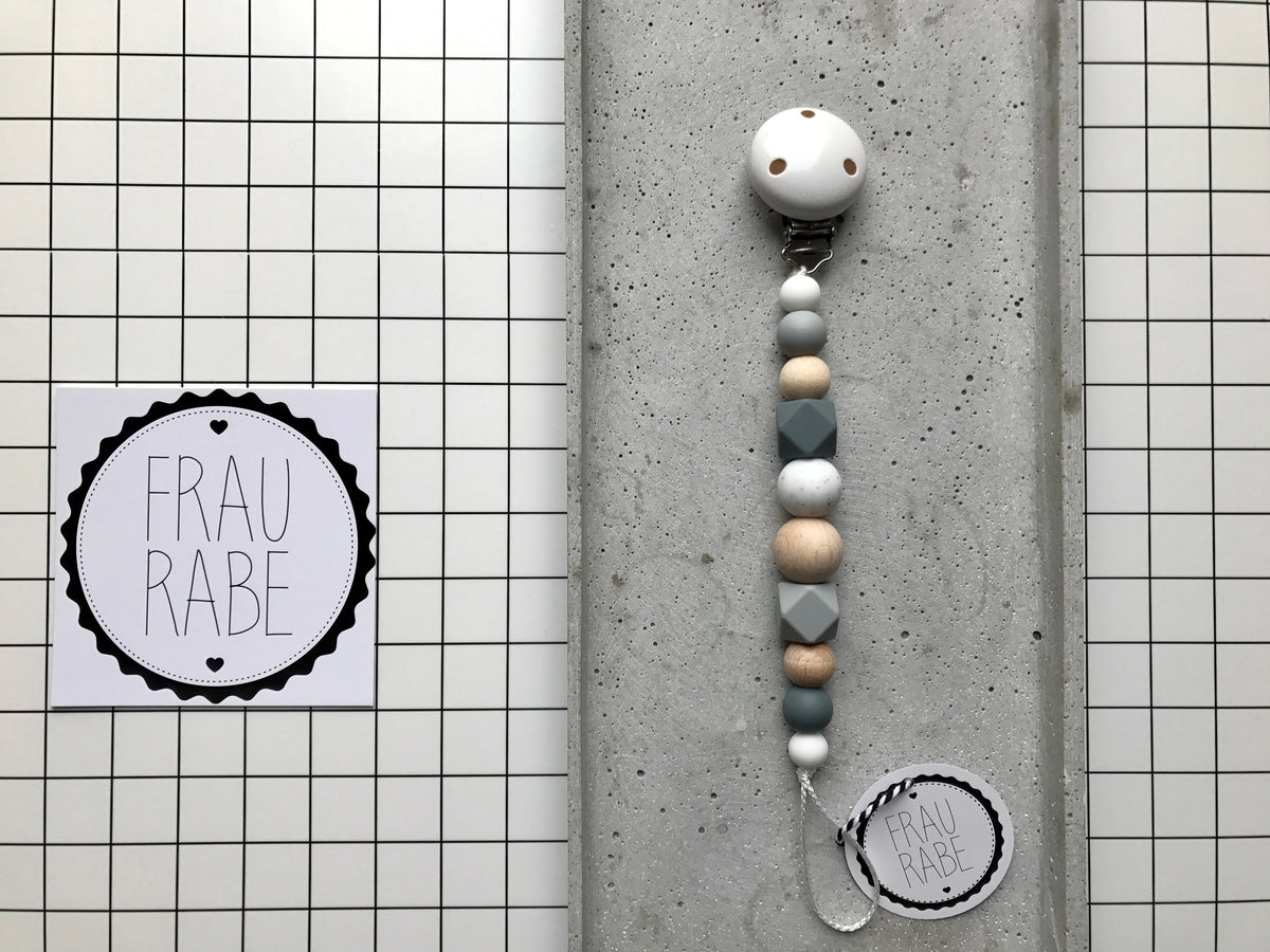 Schnullerkette | Grau/Weiß