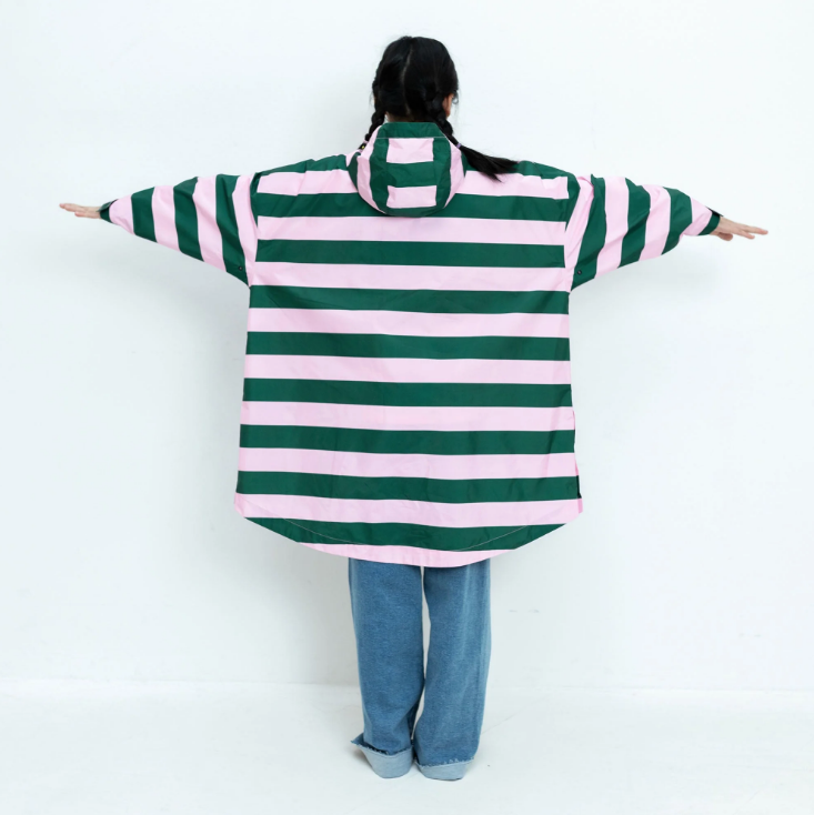 Regenponcho Kids Bold Stripes | green/rosé