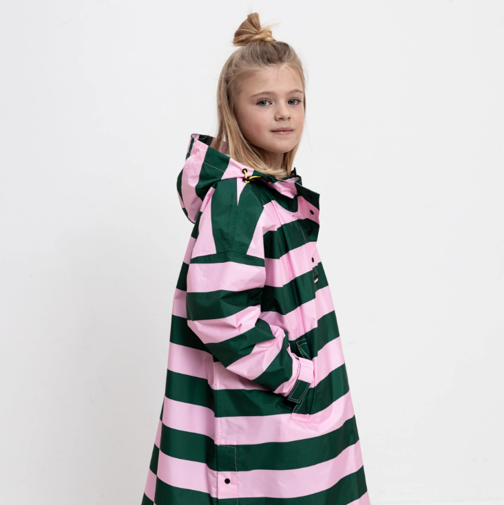 Regenponcho Kids Bold Stripes | green/rosé