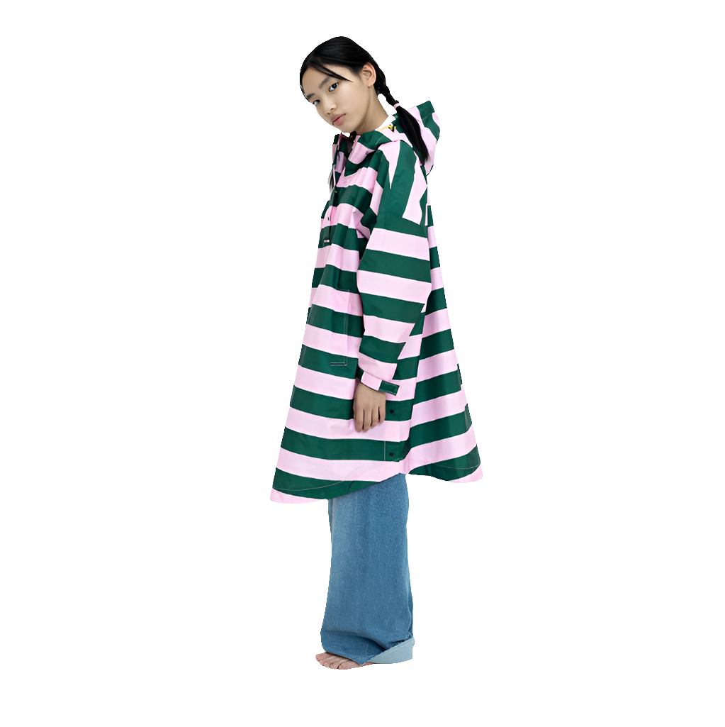 Regenponcho Kids Bold Stripes | green/rosé