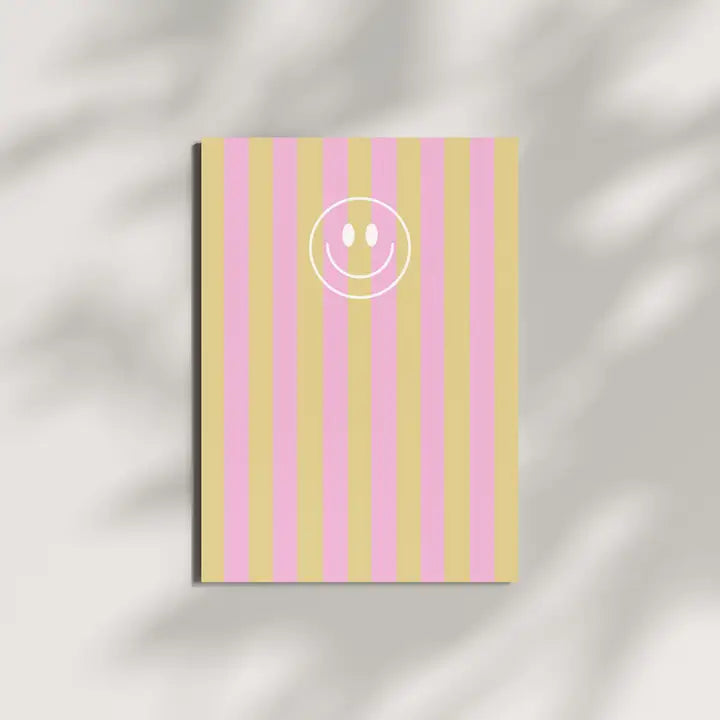 Postkarte aus Holzschliffpappe | Streifen Smiley