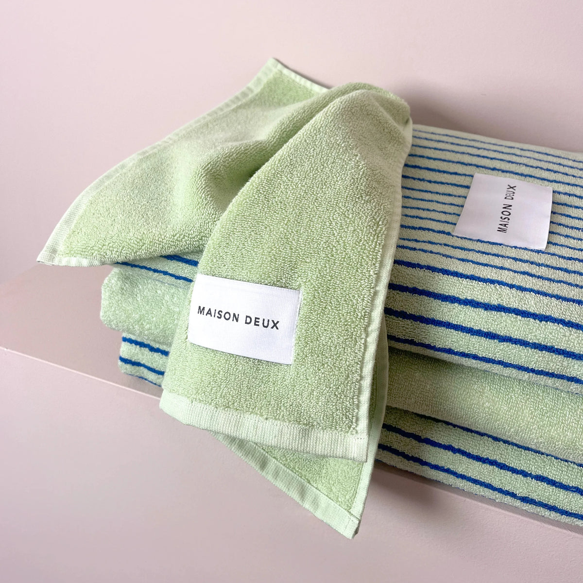 Gästehandtuch Stripes | Salbeigrün & Kobaltblau