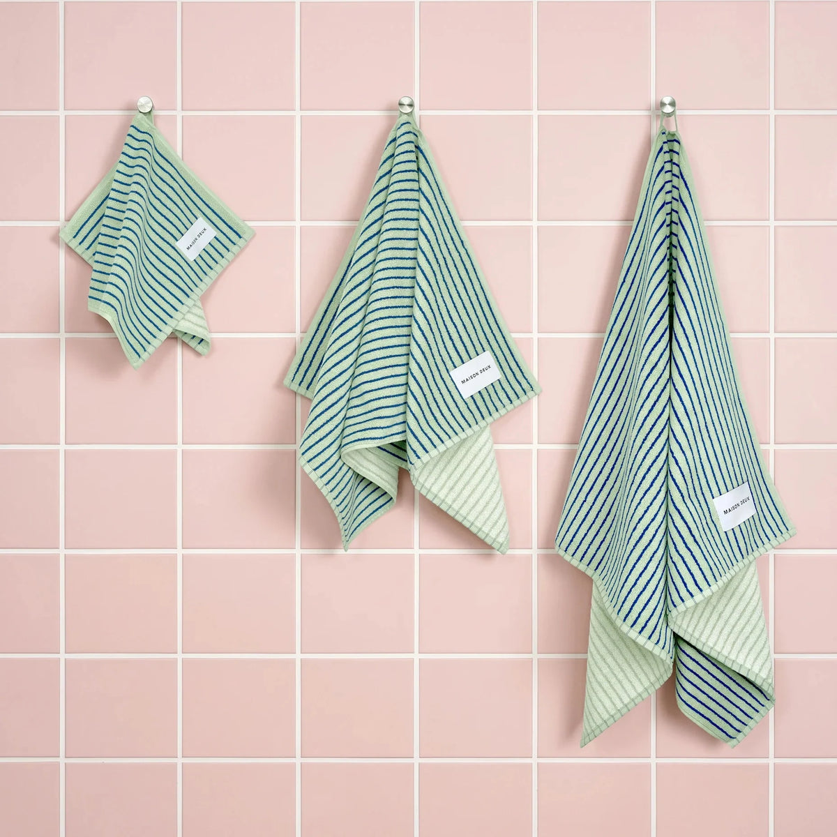 Gästehandtuch Stripes | Salbeigrün & Kobaltblau