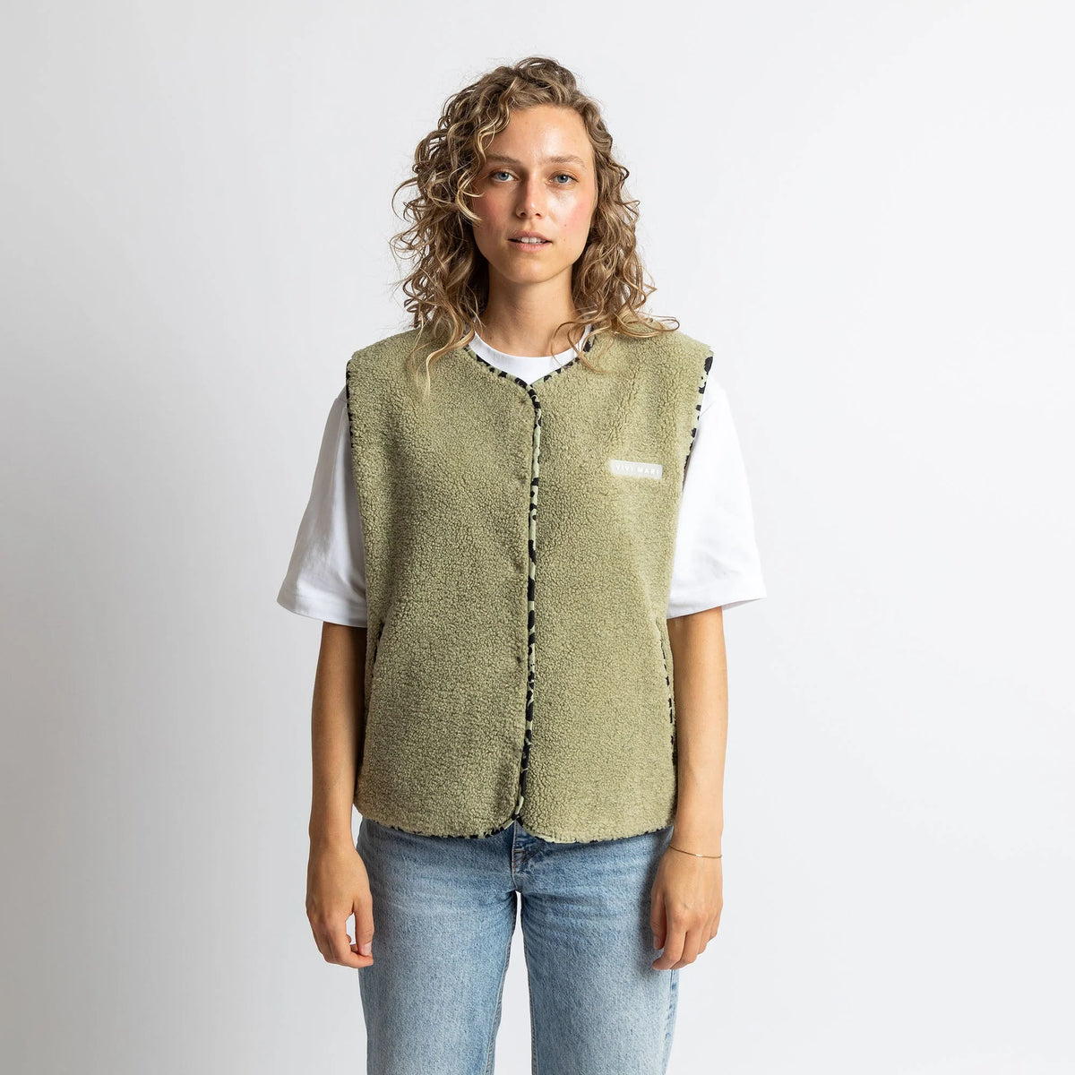 Teddy Fleece Weste | Pale Olive